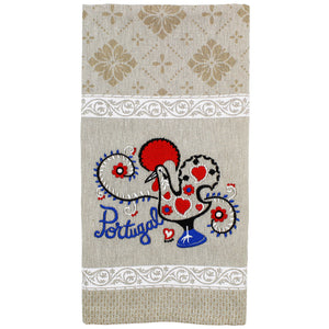 Traditional Portuguese Good Luck Rooster White & Beige Cotton Kitchen Dish Towel, Set of 2