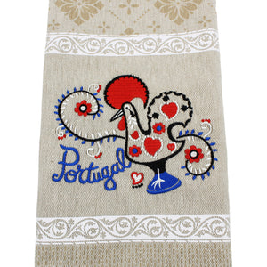 Traditional Portuguese Good Luck Rooster White & Beige Cotton Kitchen Dish Towel, Set of 2