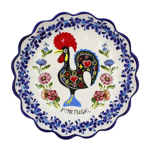 Traditional Rooster Galo Barcelos Floral Ceramic Salad Bowl