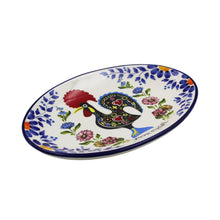 Load image into Gallery viewer, Small Traditional Rooster Galo Barcelos Floral Ceramic Oval Platter
