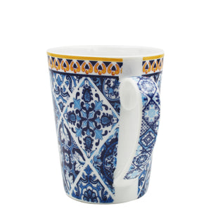 Traditional Blue Tile Azulejo Portuguese Ceramic Coffee Mug with Coaster