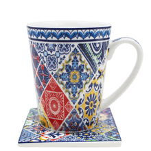 Load image into Gallery viewer, Traditional Blue Multicolor Tile Azulejo Portuguese Ceramic Coffee Mug with Coaster
