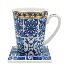 Load image into Gallery viewer, Traditional Blue Tile Azulejo Portuguese Ceramic Coffee Mug with Coaster
