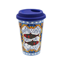 Load image into Gallery viewer, Portuguese Ceramic Coffee Cup With Lid Souvenir From Portugal
