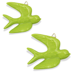 Set of 2 Hand-Painted Ceramic Swallows – Green, Wall Decor, Made in Portugal