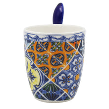 Load image into Gallery viewer, Traditional Blue &amp; Orange Tile Azulejo Ceramic Espresso Cup with Stirring Spoon and Gift Box
