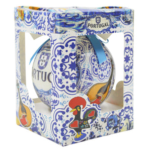 Portugal Christmas Ornament with Blue Azulejo-Style Design and Blue Ribbon