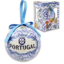 Load image into Gallery viewer, Portugal Christmas Ornament with Blue Azulejo-Style Design and Blue Ribbon
