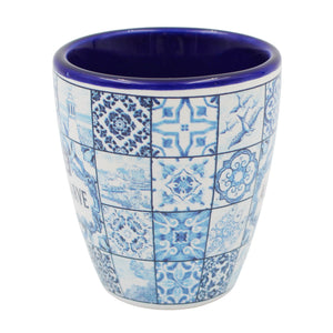 Algarve Blue Azulejo Pattern Ceramic Espresso Cup with Integrated Spoon