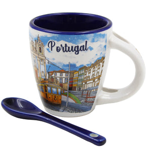 Porto Portugal Cityscape Ceramic Espresso Cup Set - 4oz Espresso Cup with Spoon & Gift Box