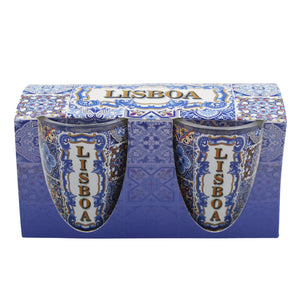 Traditional Lisboa Portugal Blue Tile Azulejo Shot Glasses, Set of 2