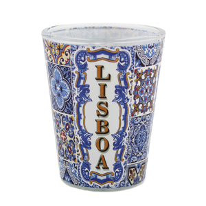 Traditional Lisboa Portugal Blue Tile Azulejo Shot Glasses, Set of 2