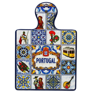 Portuguese Azulejo Blue Tile Ceramic Serving Tray with Portugal Imagery Design - Cork-Lined Pot Holder