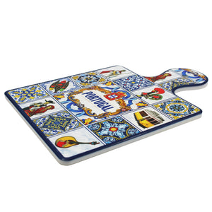 Portuguese Azulejo Blue Tile Ceramic Serving Tray with Portugal Imagery Design - Cork-Lined Pot Holder