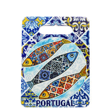 Load image into Gallery viewer, Portuguese Azulejo Blue Tile Ceramic Serving Tray with Sardine Design - Cork-Lined Pot Holder
