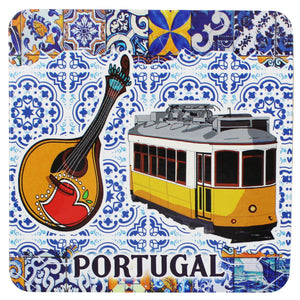 Portuguese Themed Coaster Set - 6 Piece Collection with Fado Guitar, Tram, Tile Azulejo, Rooster & Sardine Design