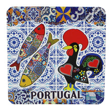 Load image into Gallery viewer, Portuguese Themed Coaster Set - 6 Piece Collection with Fado Guitar, Tram, Tile Azulejo, Rooster &amp; Sardine Design
