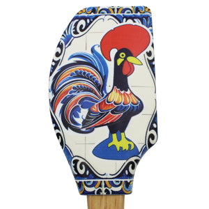 Portuguese Azulejo Silicone Baking Spatula with Rooster Design & Wooden Handle