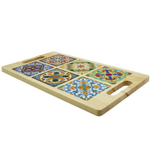 Load image into Gallery viewer, Portuguese Azulejo Style Wooden Serving Tray - Unique Tile Designs
