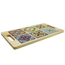 Load image into Gallery viewer, Portuguese Azulejo Style Wooden Serving Tray - Unique Tile Designs
