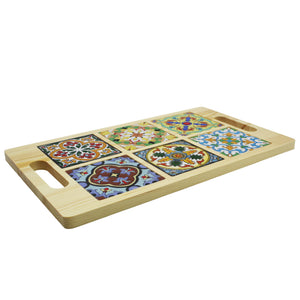 Portuguese Azulejo Style Wooden Serving Tray - Unique Tile Designs