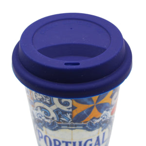 Ceramic Mug with Silicone Lid - Vibrant Portuguese Icons Azulejo Pattern