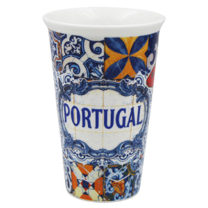 Ceramic Mug with Silicone Lid - Vibrant Portuguese Icons Azulejo Pattern