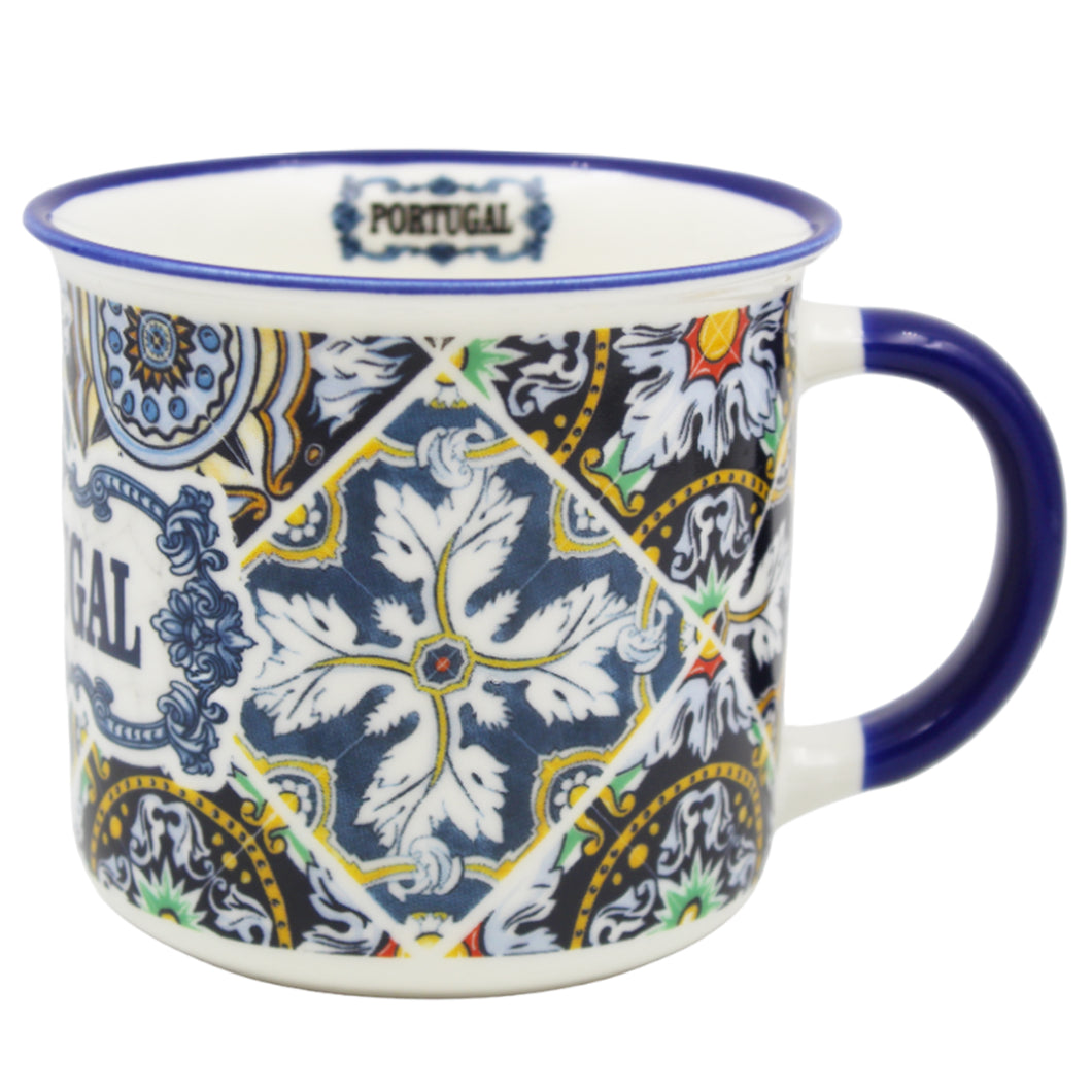 Portugal Azulejo Tile Ceramic Coffee Mug with Multicolor Pattern, 12 oz.