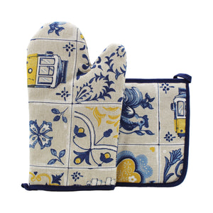 100% Cotton Traditional Portuguese Symbols Oven Mitt and Pot Holder Set