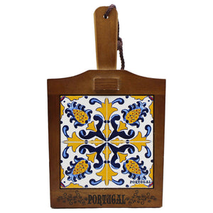 Traditional Portuguese Ceramic Tile Wooden Cheese Cutting Board