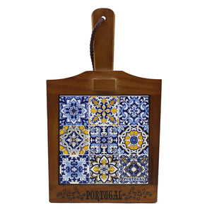 Traditional Portuguese Multicolor Ceramic Tile Wooden Cheese Cutting Board