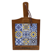 Load image into Gallery viewer, Traditional Portuguese Multicolor Ceramic Tile Wooden Cheese Cutting Board
