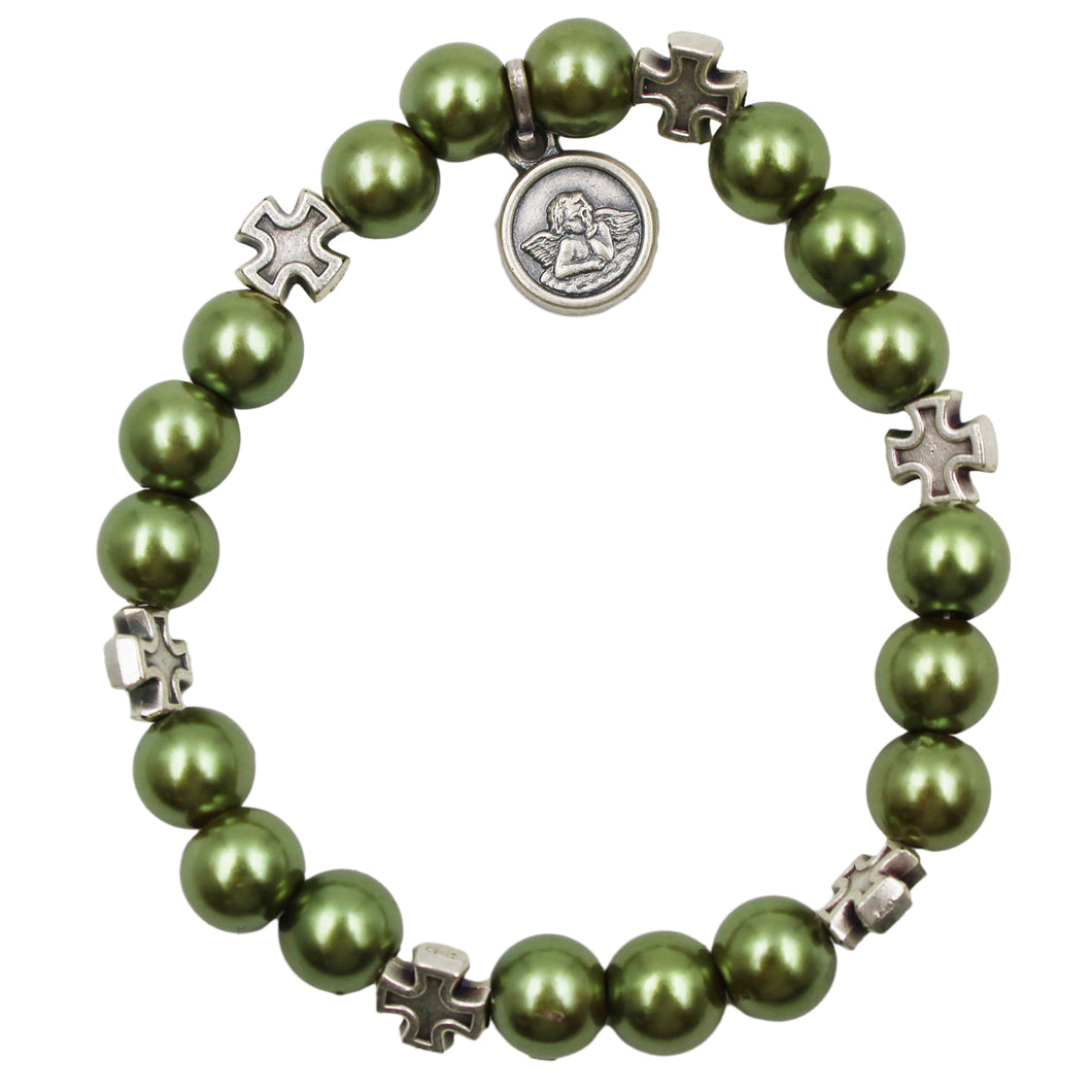 Our Lady of Fatima Green Beads Religious Stretch Bracelet