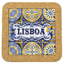 Load image into Gallery viewer, Cork Trivet with Tile Centerpiece - Azulejo Pattern Featuring Lisboa Design
