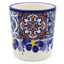 Load image into Gallery viewer, Portuguese Azulejo Ceramic Espresso Cup Set of 2 - Blue Tile Pattern with Floral Hand-Painted Design
