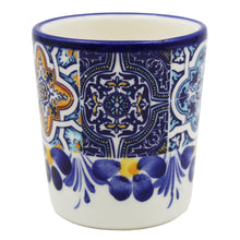 Load image into Gallery viewer, Portuguese Azulejo Ceramic Espresso Cup Set of 2 - Blue Tile Pattern with Floral Hand-Painted Design
