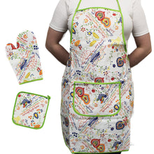 Load image into Gallery viewer, 100% Cotton Kitchen Apron, Oven Mitt and Pot Holder Set - Various Colors
