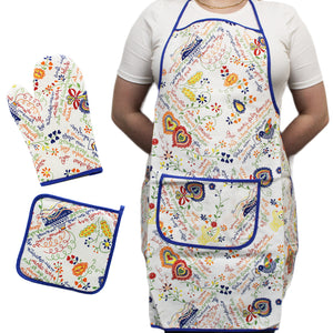 100% Cotton Kitchen Apron, Oven Mitt and Pot Holder Set - Various Colors