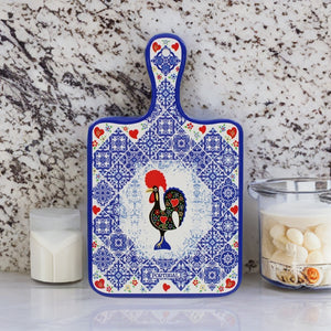 Portuguese Tile Azulejo Good Luck Rooster Cutting Board with Handle