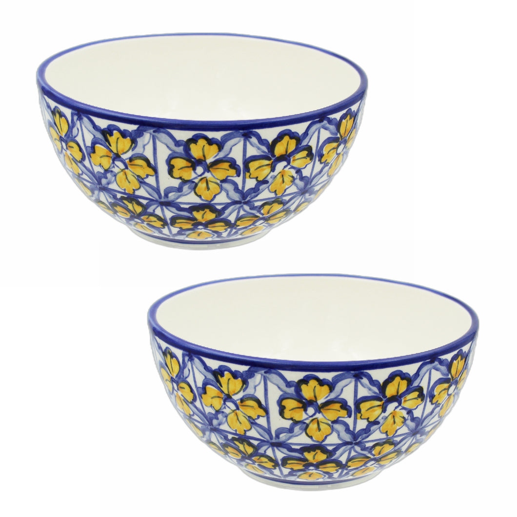 Hand-painted Decorative Ceramic Portuguese Azulejo Floral Ceramic Bowl, Set of 2