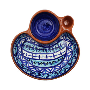 Hand-painted Portuguese Pottery Clay Terracotta Blue Stiped Olive Dish