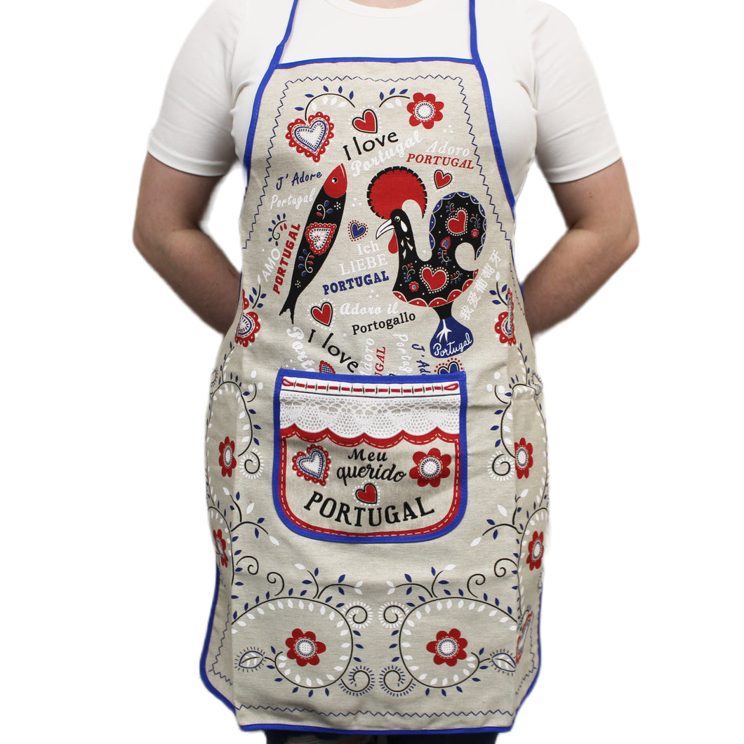 100% Cotton Traditional Portuguese Rooster & Sardine Kitchen Apron, Various Colors