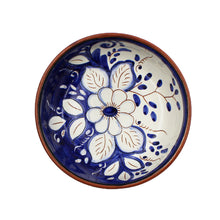 Load image into Gallery viewer, Hand-Painted Portuguese Pottery Clay Terracotta Blue Floral Small Low Bowl Set
