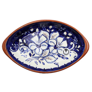 Hand-Painted Portuguese Pottery Clay Terracotta Blue Boat Platter