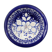 Load image into Gallery viewer, Hand-painted Portuguese Pottery Clay Terracotta Blue Floral Bowl
