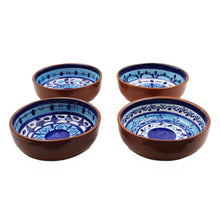 Load image into Gallery viewer, Hand-Painted Portuguese Pottery Clay Terracotta Blue Striped Small Low Bowl Set
