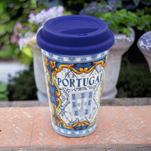 Load image into Gallery viewer, Portuguese Ceramic Coffee Cup With Lid Souvenir From Portugal
