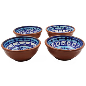 Hand-Painted Portuguese Pottery Clay Terracotta Blue Striped Snack Bowl Set