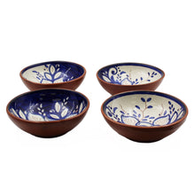 Load image into Gallery viewer, Hand-Painted Portuguese Pottery Clay Terracotta Blue Floral Snack Bowl Set
