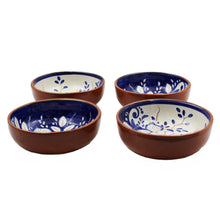 Load image into Gallery viewer, Hand-Painted Portuguese Pottery Clay Terracotta Blue Floral Small Low Bowl Set
